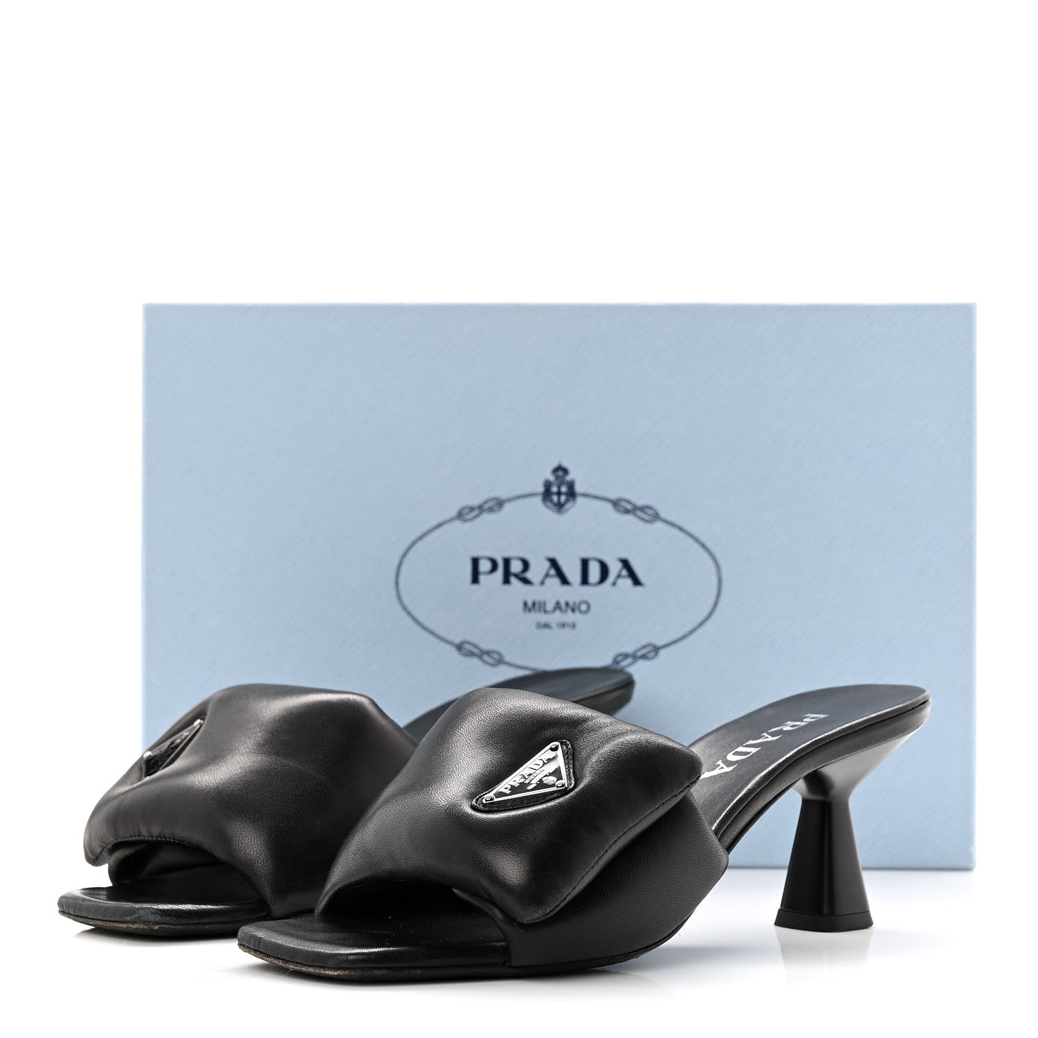 Prada Nappa Soft Padded Metal Triangle Logo 65mm Slide Sandals 37.5 Black 9 of 9