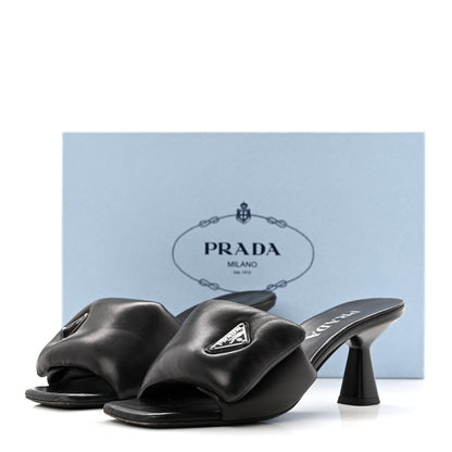 Prada Nappa Soft Padded Metal Triangle Logo 65mm Slide Sandals 37.5 Black 9 of 9