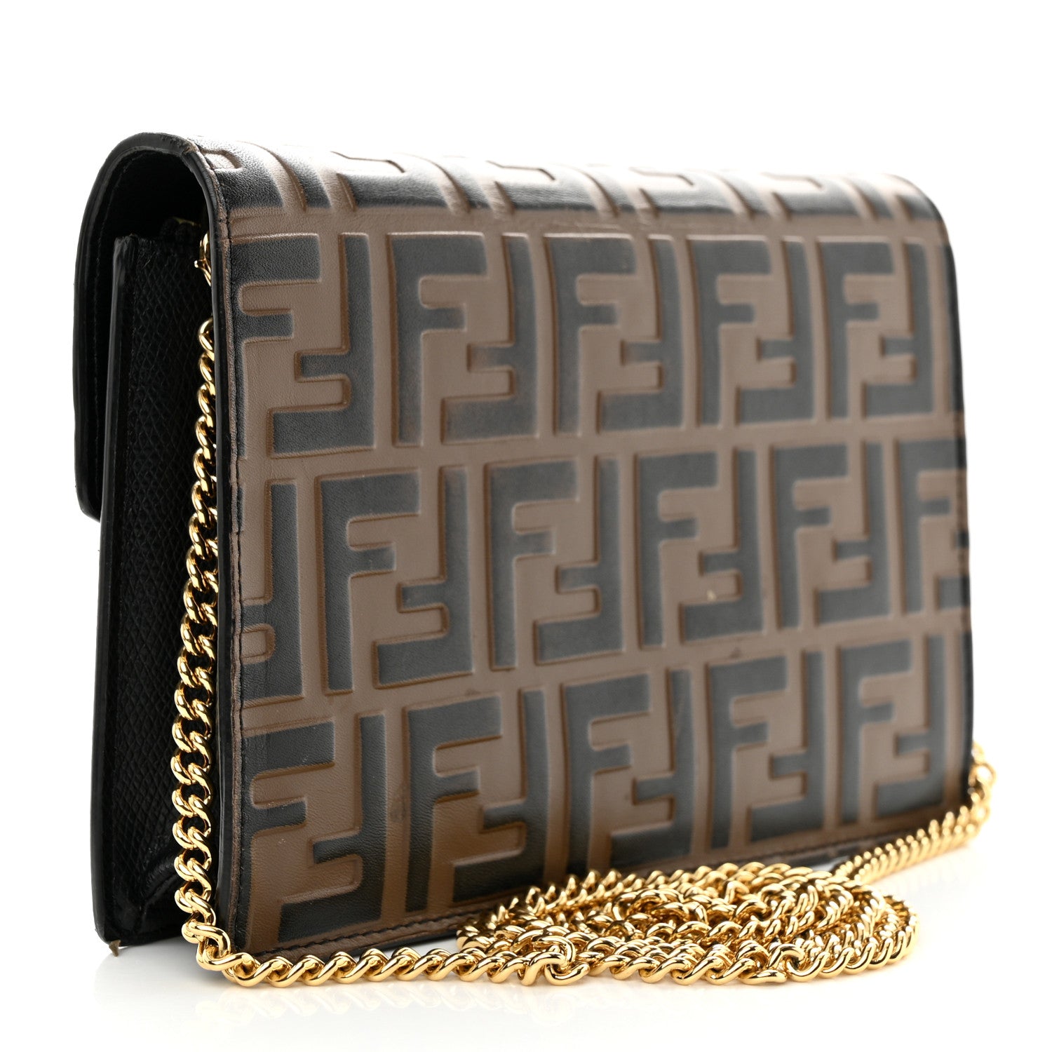 Fendi Vitello Cruise F is Fendi Bi-Color FF 1974 Embossed Medium Envelope Wallet On Chain Black Maya 3 of 14