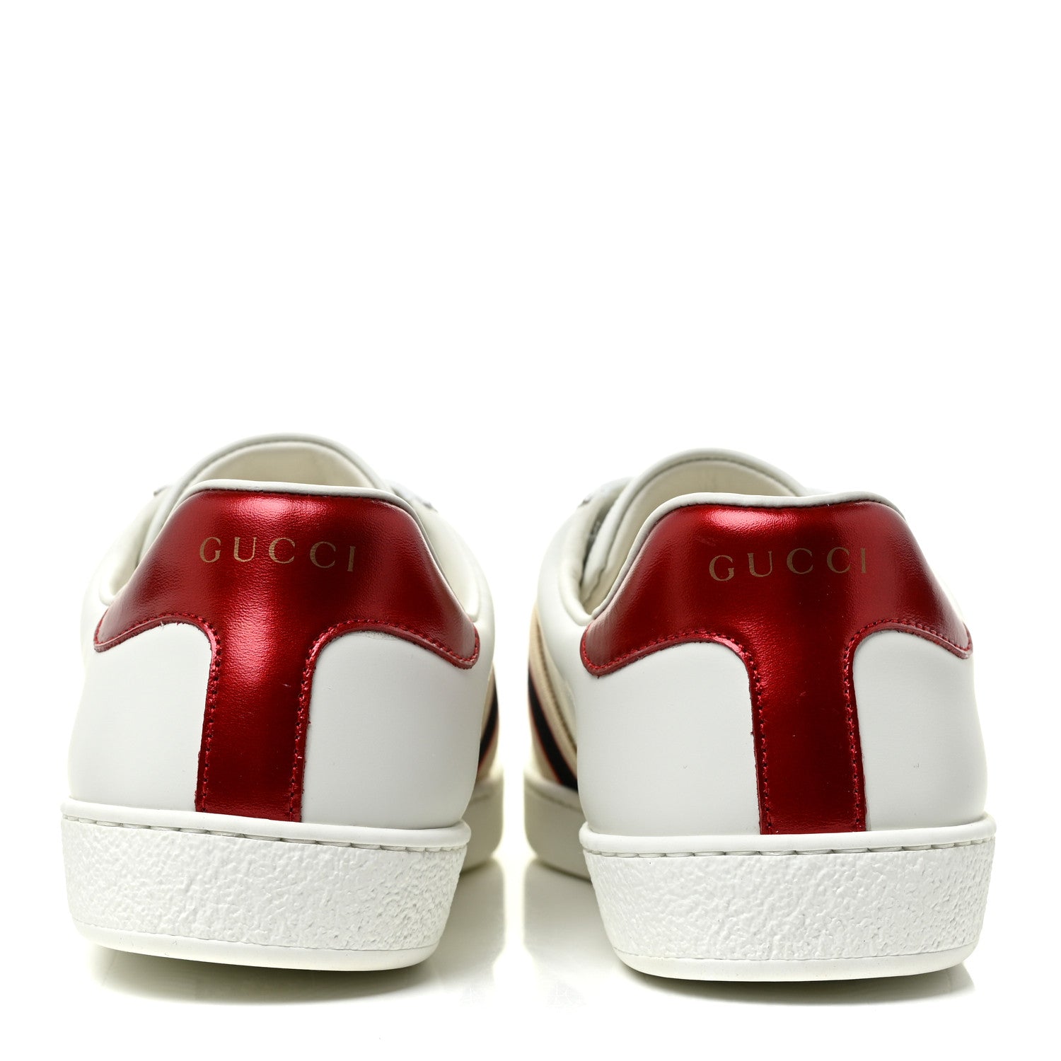 Gucci Calfskin Stripe Mens New Ace Sneakers 8.5 White Ecru Red Flame 4 of 9