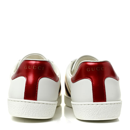 Gucci Calfskin Stripe Mens New Ace Sneakers 8.5 White Ecru Red Flame 4 of 9