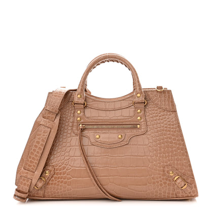 Balenciaga Shiny Supple Calfskin Crocodile Embossed Neo Classic Gold Hardware City Nude Beige 1 of 9