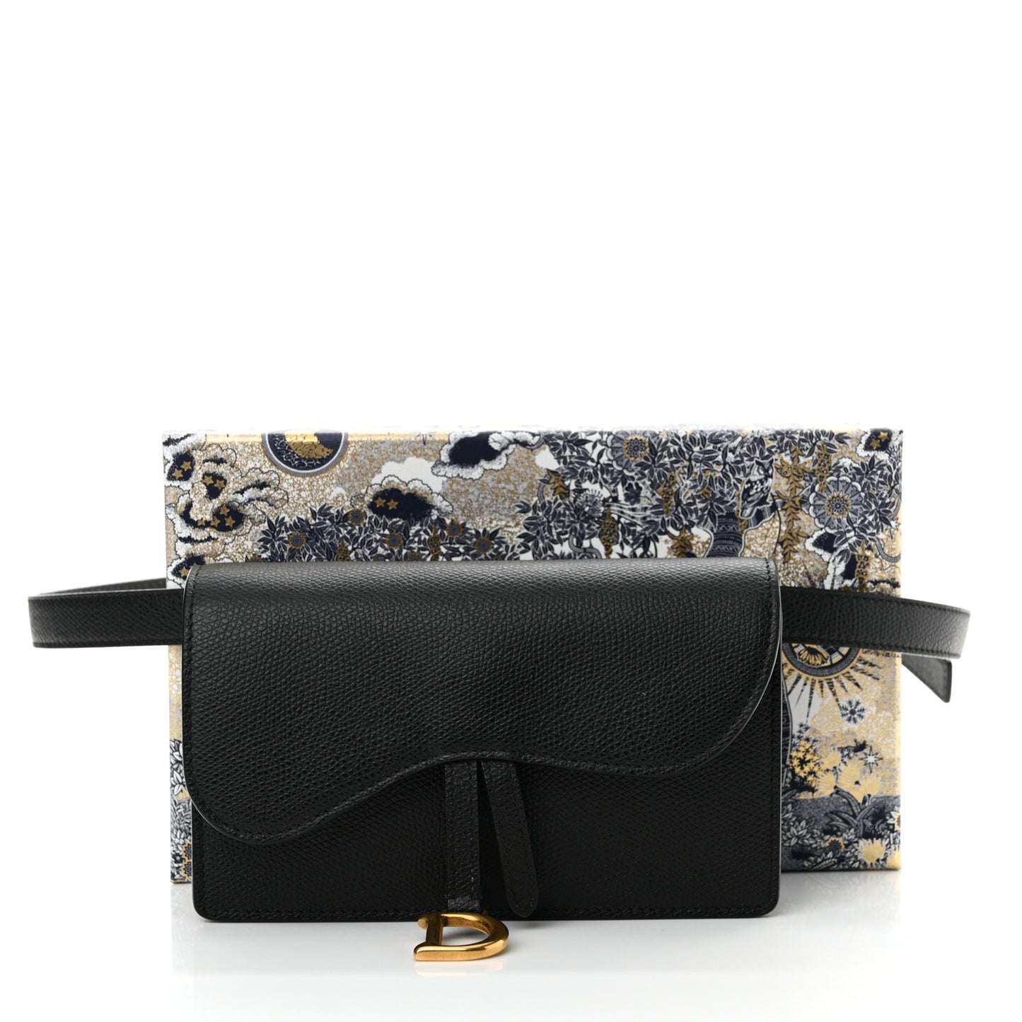 Grained Calfskin Saddle Belt Clutch Black