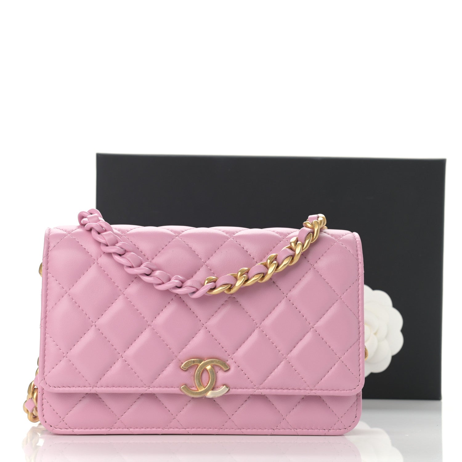 Chanel Lambskin Resin Quilted Wallet On Chain WOC Dark Pink 14 of 14