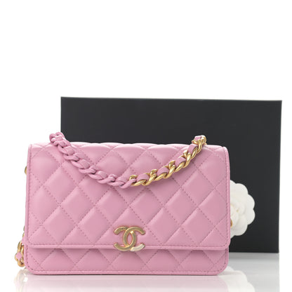 Chanel Lambskin Resin Quilted Wallet On Chain WOC Dark Pink 14 of 14