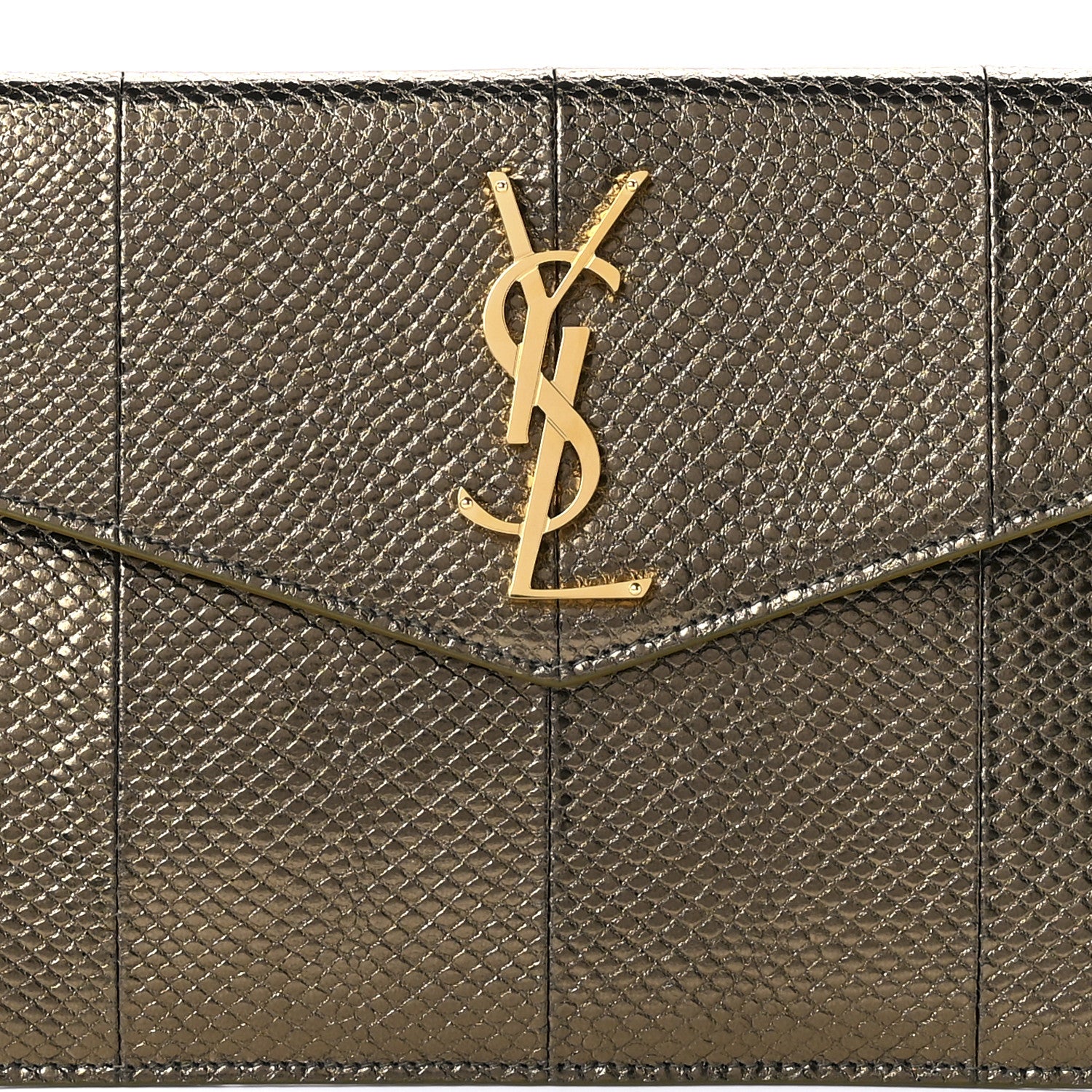 Saint Laurent Metallic Karung Uptown Monogram Pouch Gold Military 7 of 8