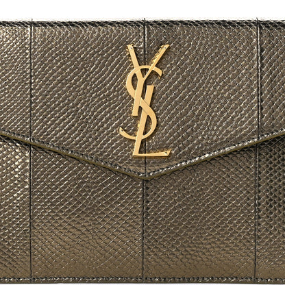Saint Laurent Metallic Karung Uptown Monogram Pouch Gold Military 7 of 8