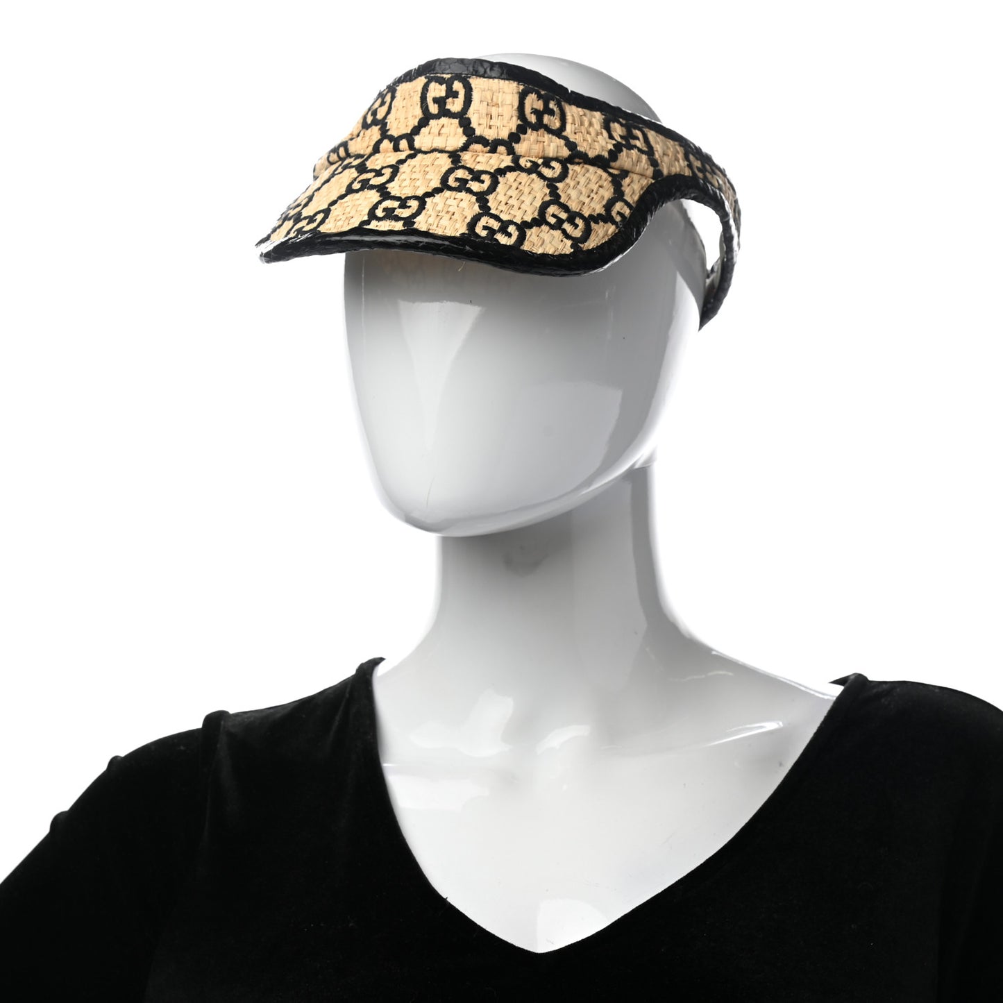 Raffia Elaphe GG Monogram Embroidered Afraa Visor M Ivory Black