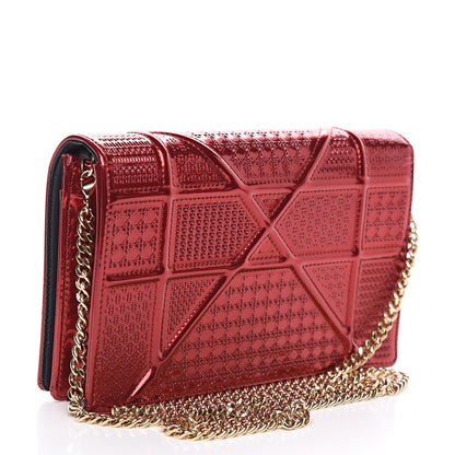Christian Dior Metallic Patent Micro-Cannage Diorama Wallet on Chain Pouch Red 2 of 11