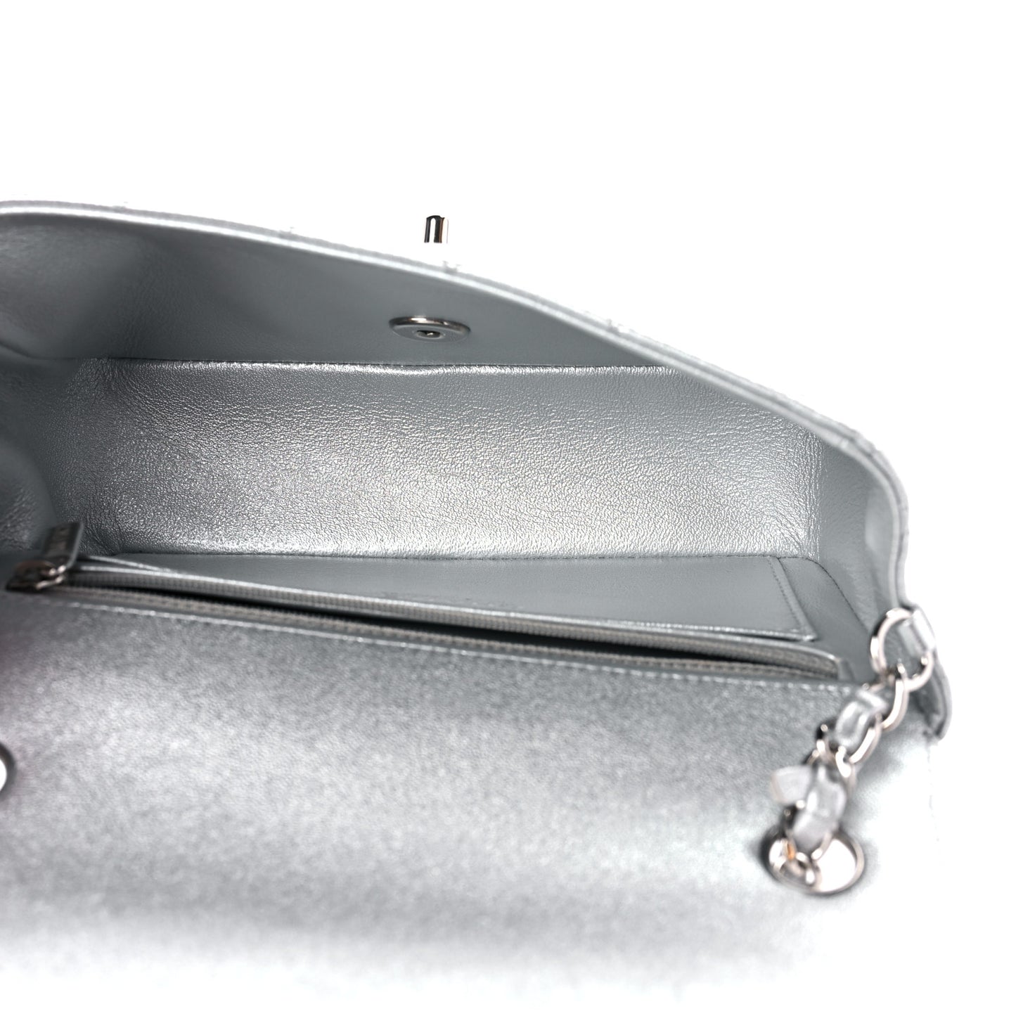 Metallic Lambskin Quilted Mini Rectangular Flap Silver