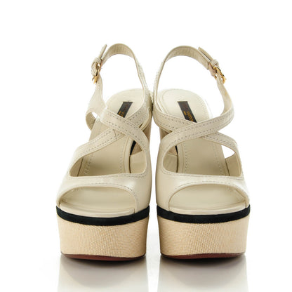 Louis Vuitton Calfskin Postcard Wedges 37.5 Ecru 2 of 6