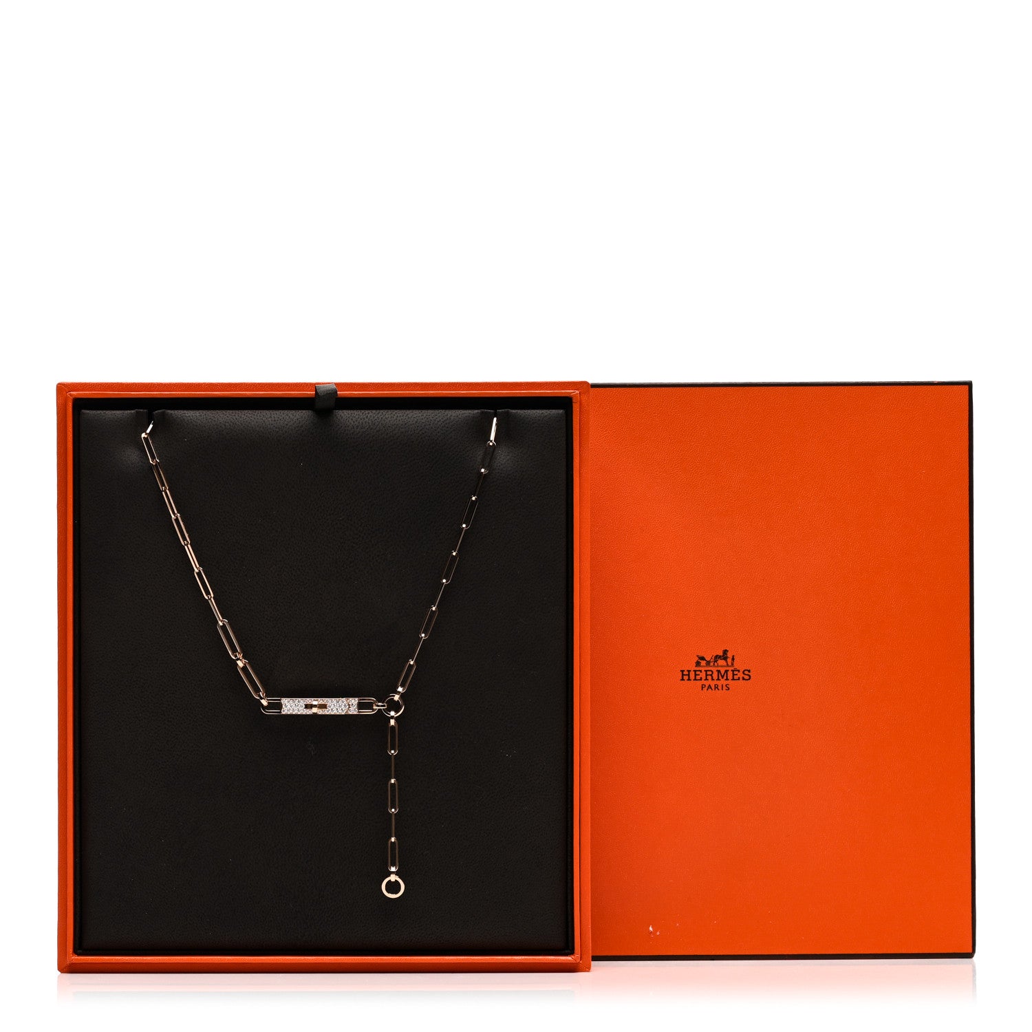 Hermes 18K Rose Gold Diamond Pave PM Kelly Chaine Lariat Necklace SH 5 of 5