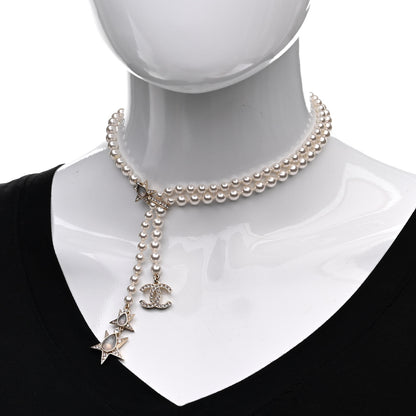Chanel Crystal CC Star Necklace Gold Pink Blue 2 of 6