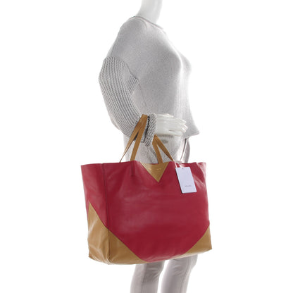 Celine Lambskin Horizontal Bi-Color Cabas Red Camel 2 of 8