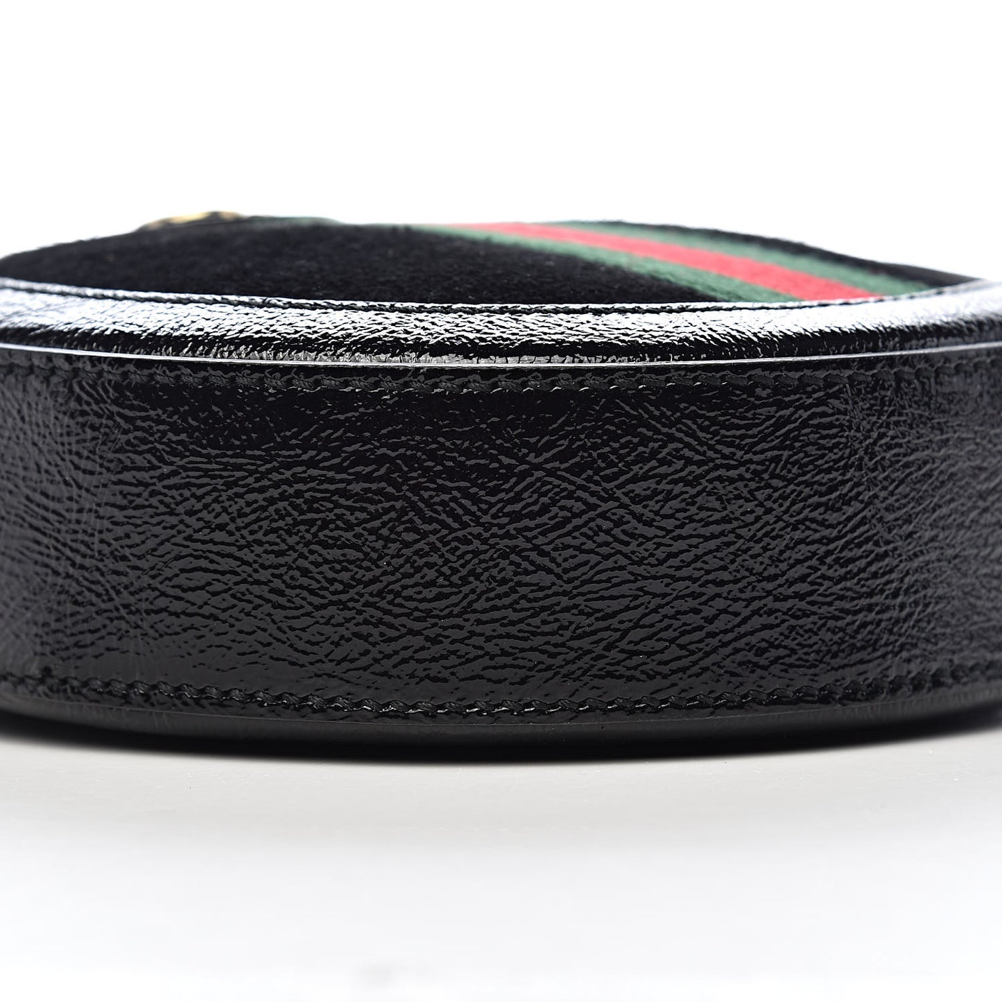 Suede Patent Web Mini Ophidia Round Shoulder Bag Black