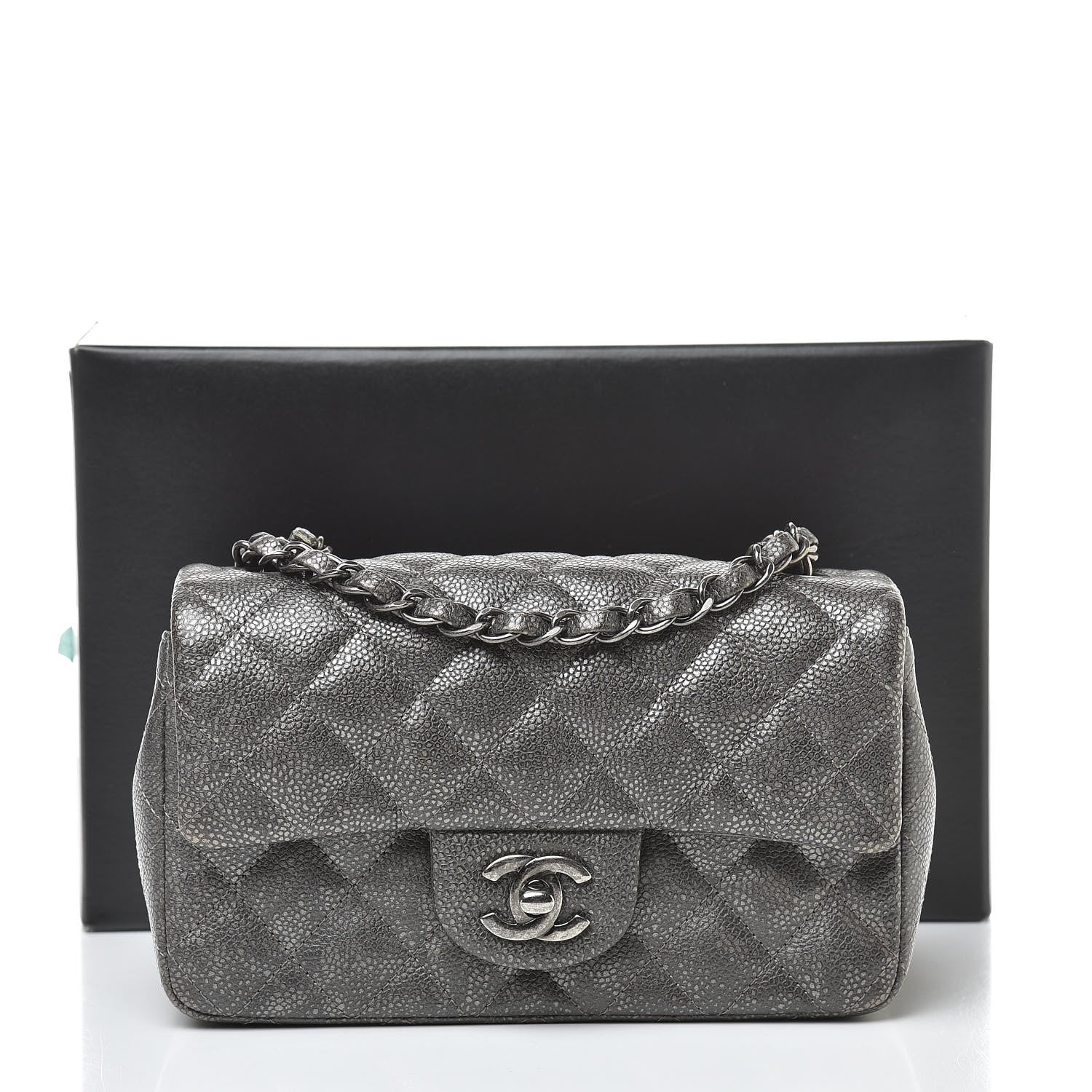 Chanel Metallic Caviar Quilted Mini Rectangular Flap Dark Silver 15 of 16