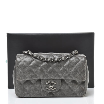 Chanel Metallic Caviar Quilted Mini Rectangular Flap Dark Silver 15 of 16