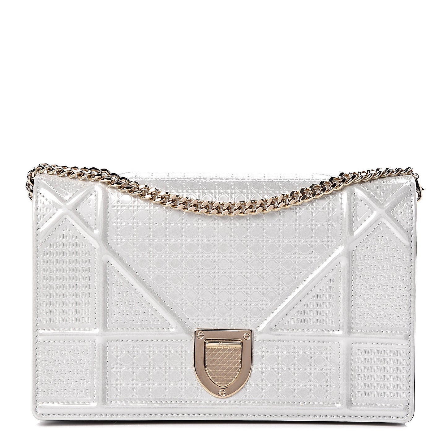 Patent Micro-Cannage Diorama Wallet on Chain Pouch White