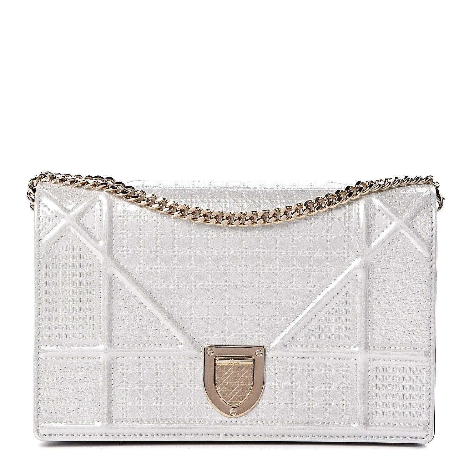 Christian Dior Patent Micro-Cannage Diorama Wallet on Chain Pouch White 1 of 16