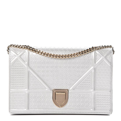 Christian Dior Patent Micro-Cannage Diorama Wallet on Chain Pouch White 1 of 16