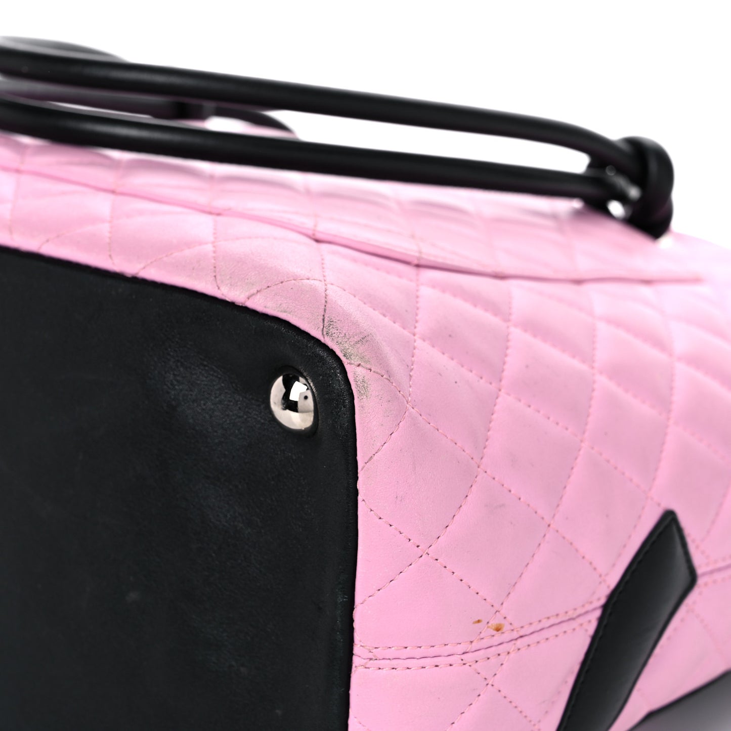 Calfskin Quilted Large Cambon Tote Pink Black