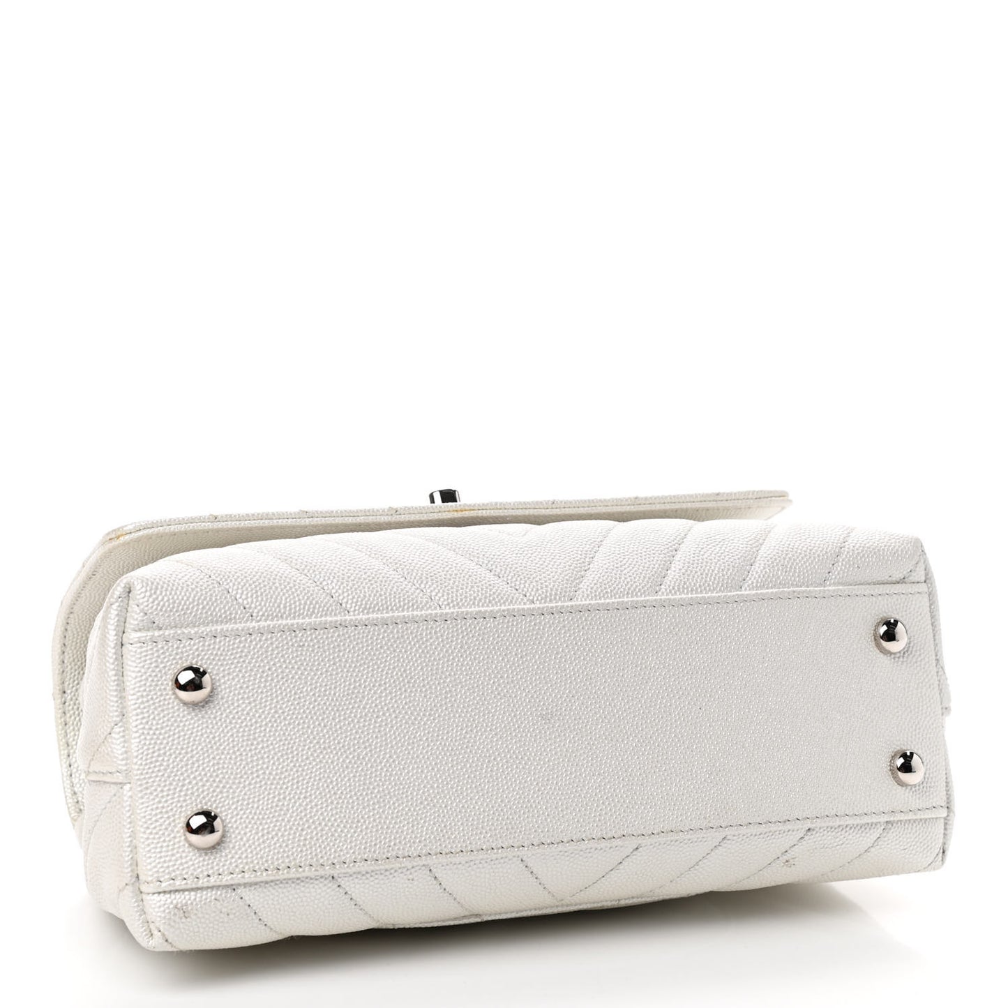 Iridescent Caviar Chevron Quilted Mini Coco Handle Flap White
