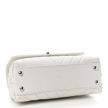 Chanel Iridescent Caviar Chevron Quilted Mini Coco Handle Flap White 4 of 9