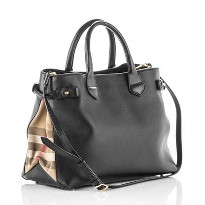 Burberry Calfskin House Check Medium Banner Tote Black 3 of 8
