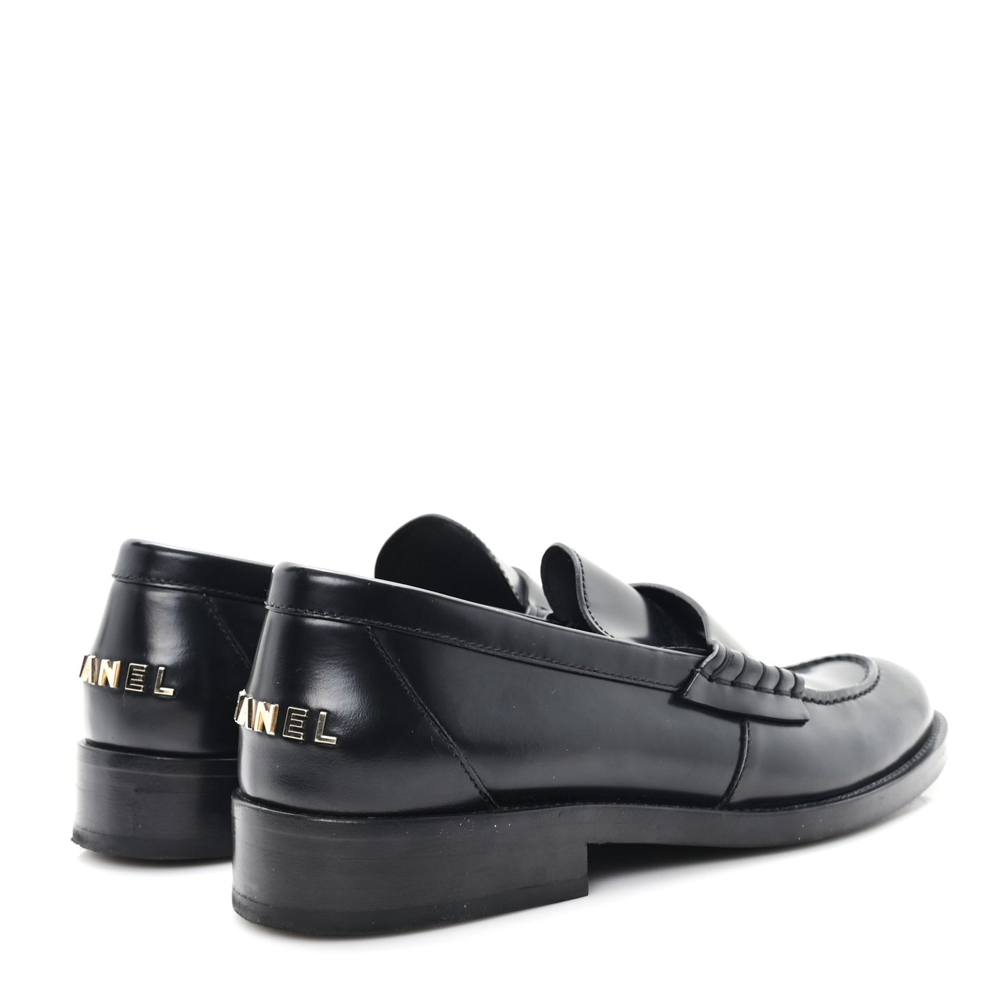 Shiny Calfskin Logo Loafers 38.5 Black