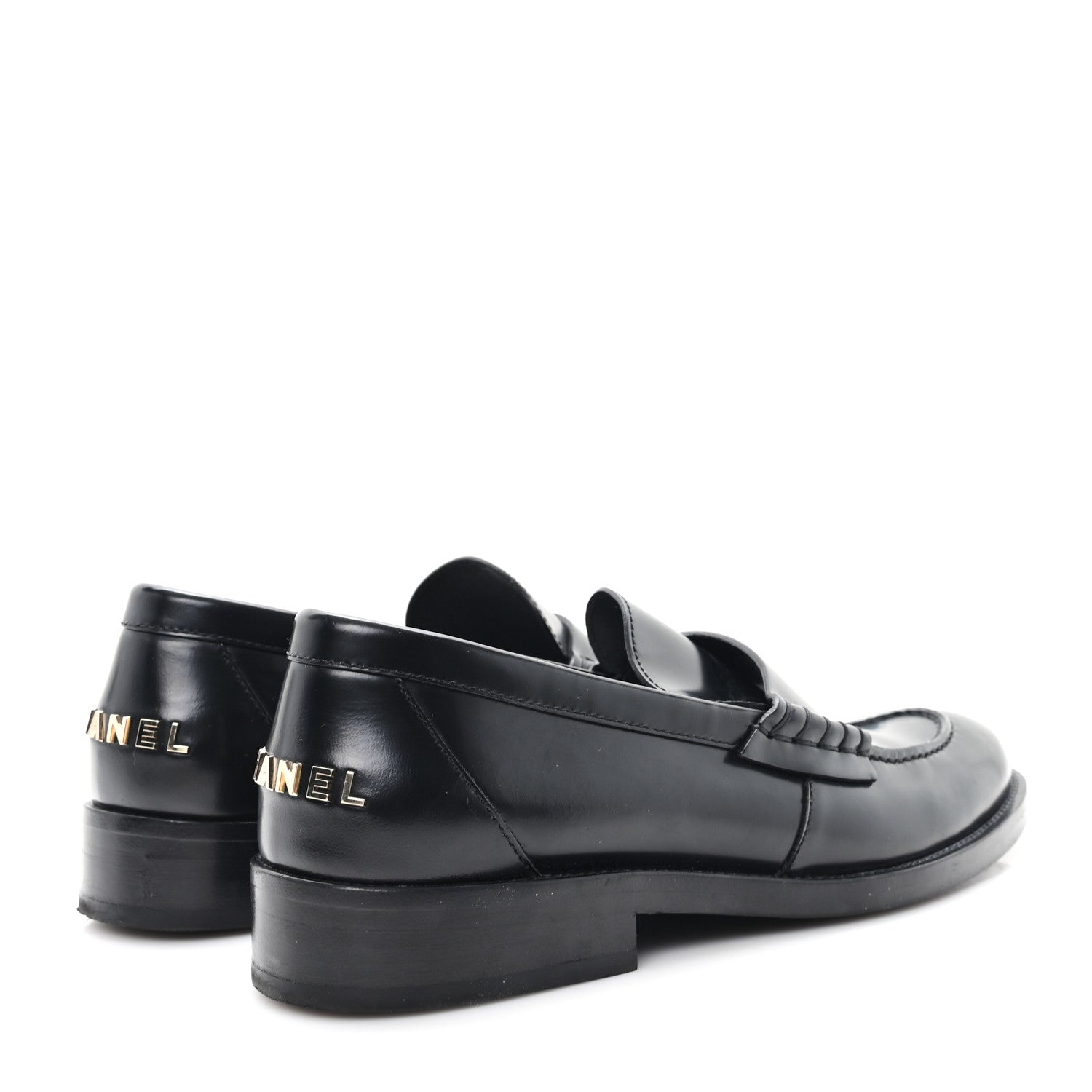 Chanel Shiny Calfskin Logo Loafers 38.5 Black 5 of 8