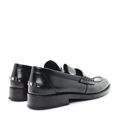 Chanel Shiny Calfskin Logo Loafers 38.5 Black 5 of 8