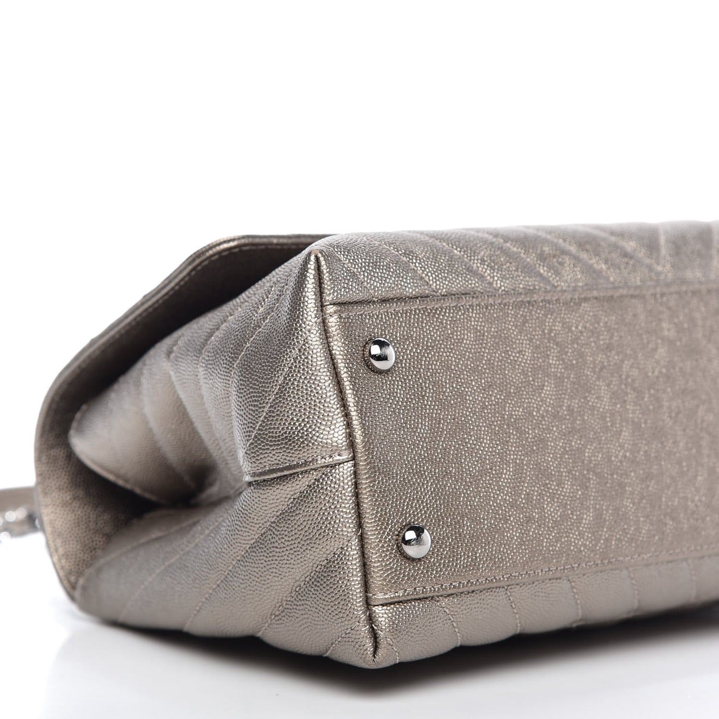 Metallic Caviar Chevron Quilted Small Coco Handle Flap Light Gold