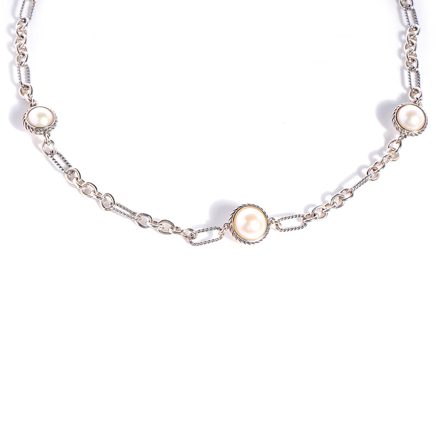 David Yurman Sterling Silver Pearl Cable Wrap Chain Necklace 3 of 7