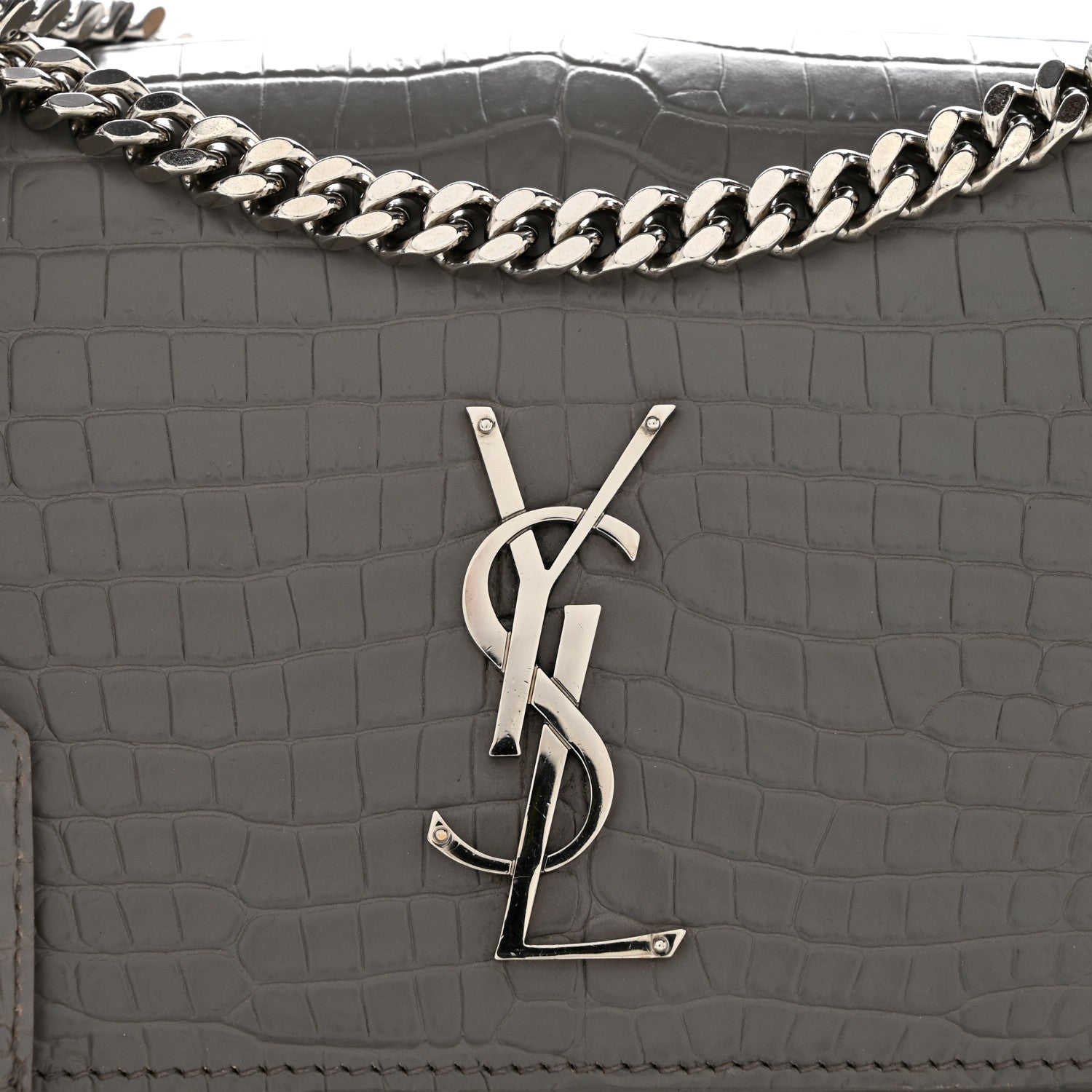 Saint Laurent Calfskin Crocodile Embossed Medium Monogram Sunset Fog 11 of 12