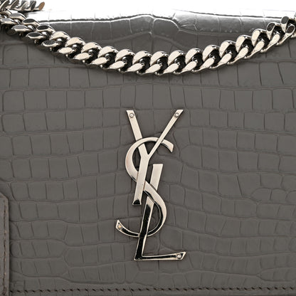 Saint Laurent Calfskin Crocodile Embossed Medium Monogram Sunset Fog 11 of 12
