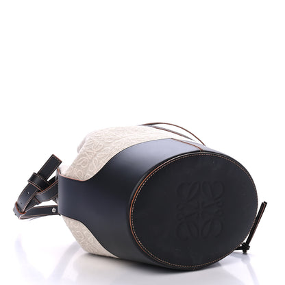 Loewe Calfskin Jacquard Linen Anagram Embroidered Balloon Bucket Bag Natural Black 3 of 4
