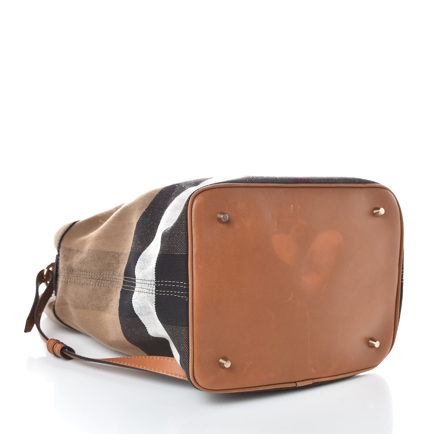 Burberry Grainy Calfskin Canvas Mega Check Medium Ashby Tassel Hobo Saddle Brown 4 of 12