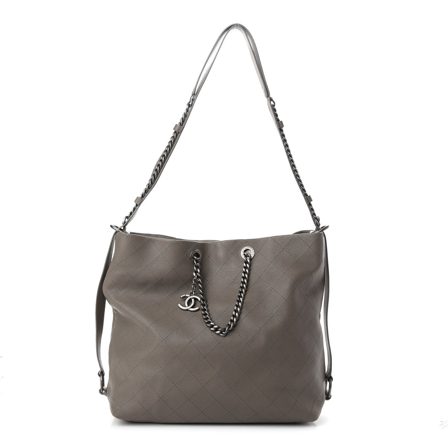 Calfskin Stitched Large Hobo Grey