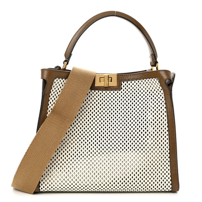 Fendi Vitello Liberty Glossy Lambskin Perforated Medium Peekaboo X-Lite White Ice Rust Maya 1 of 10