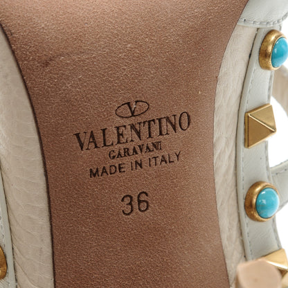 Valentino Garavani Pebbled Calfskin Turquoise Rockstud Rolling Ankle Strap 100mm Pumps 36 Ivory 7 of 9