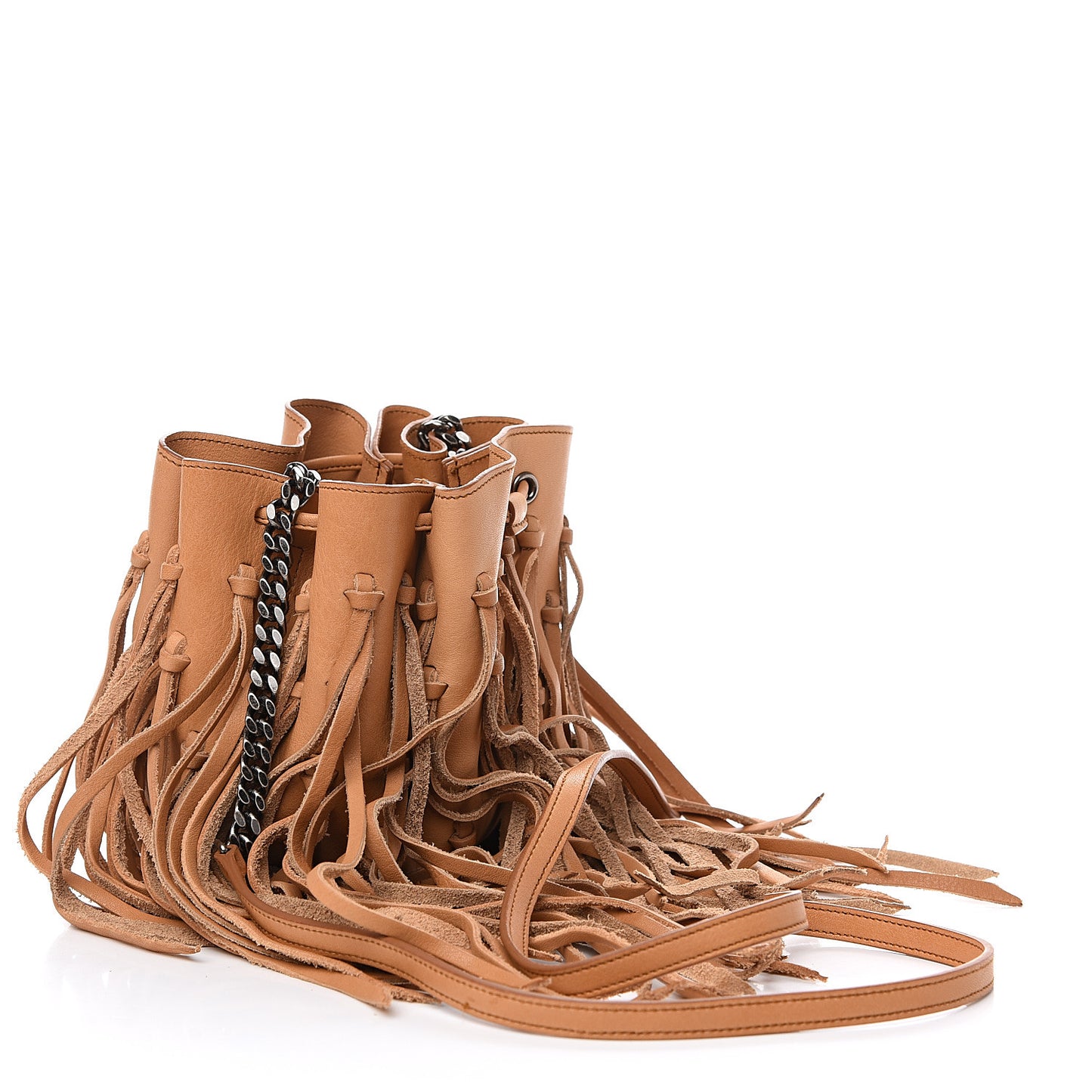 Calfskin Fringe Monogram Mini Bourse Bucket Bag Tan