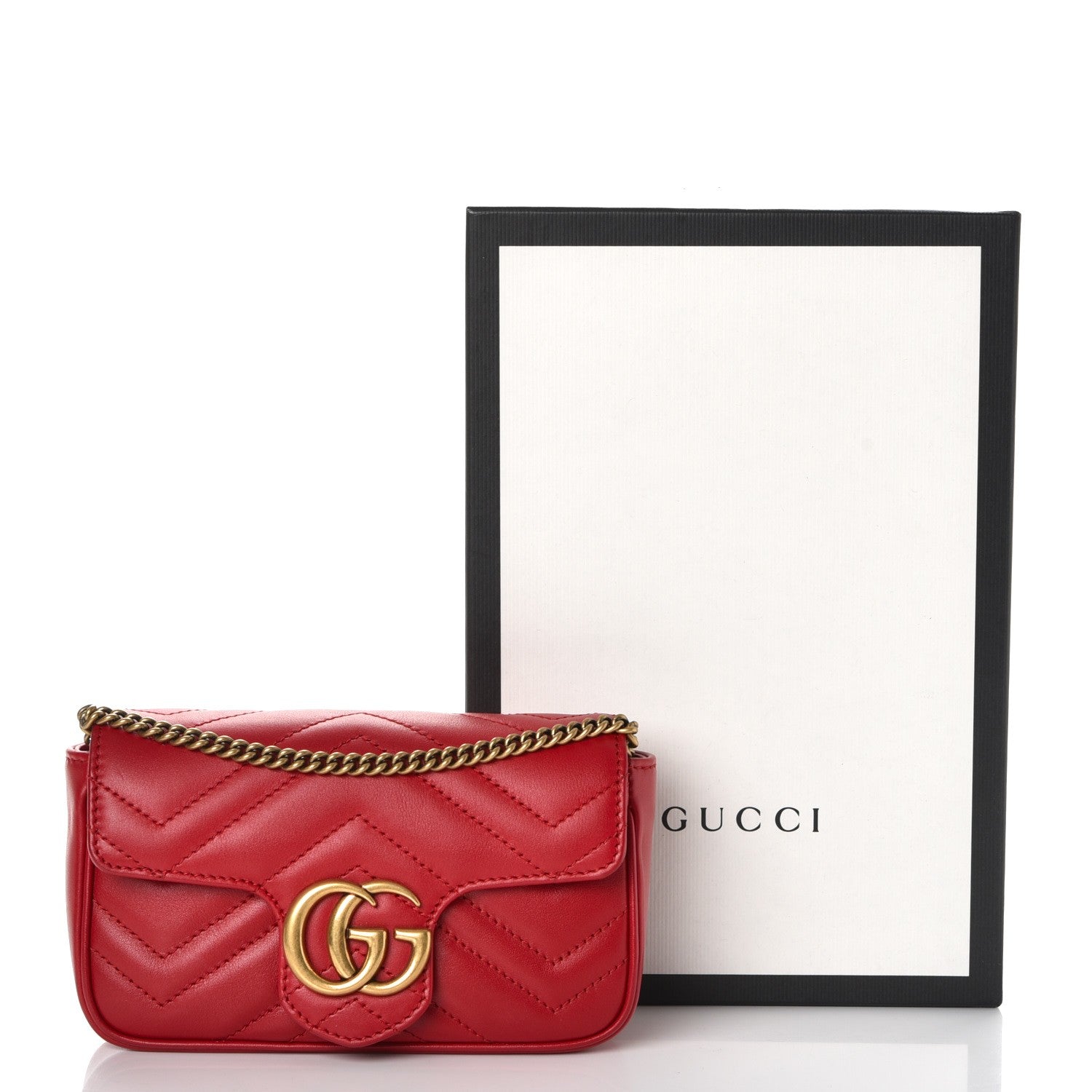 Gucci Calfskin Matelasse Super Mini GG Marmont Shoulder Bag Hibiscus Red 9 of 9