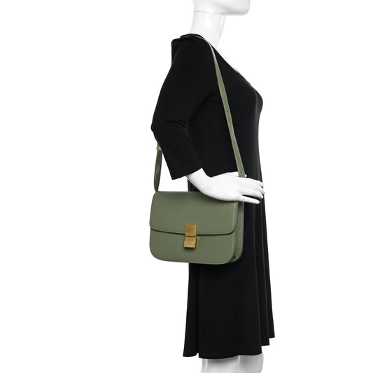 Liege Calfskin Medium Classic Box Flap Bag Army Green