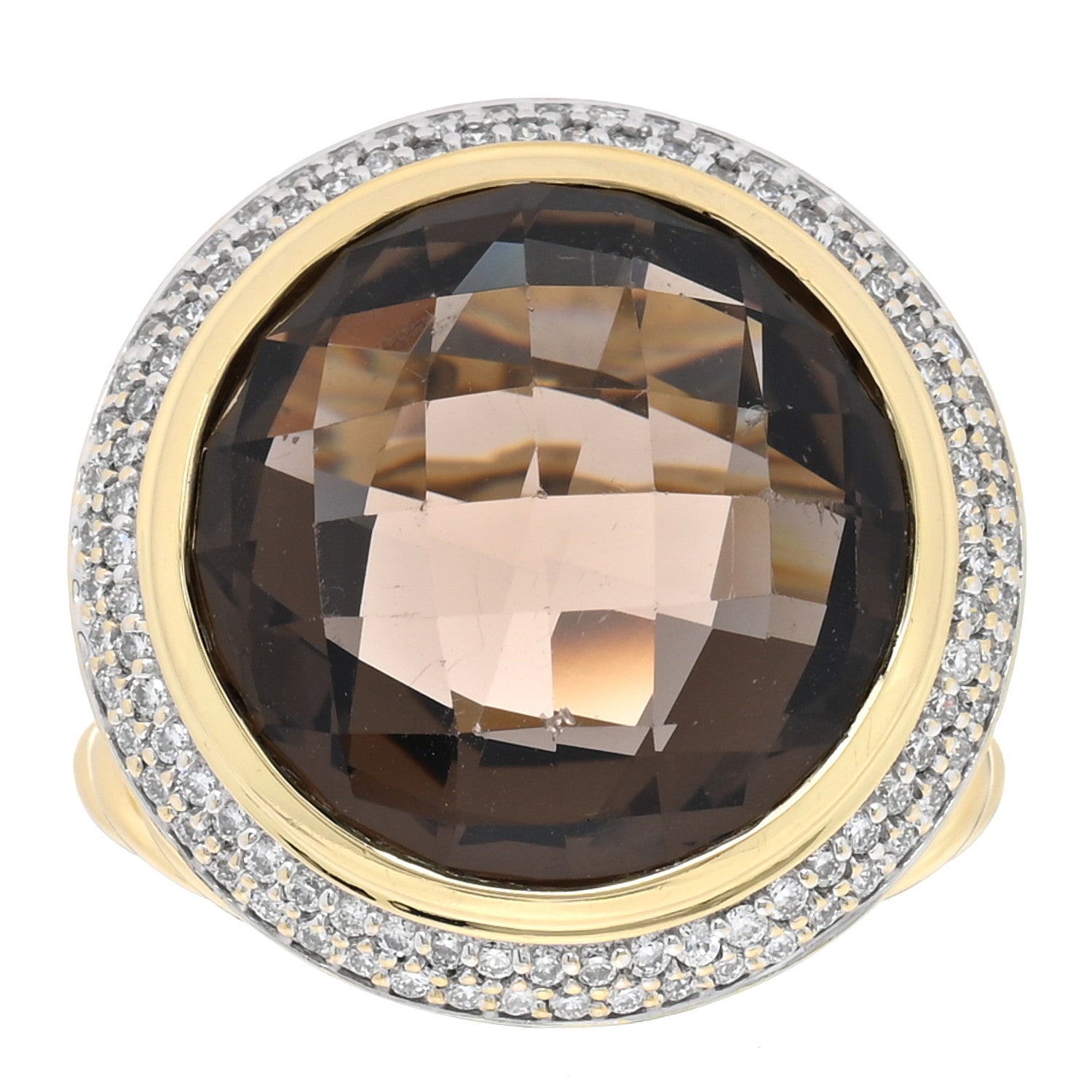 David Yurman 18K Yellow Gold Diamond Smoky Quartz 18mm Cerise Ring 56 7.5 1 of 5