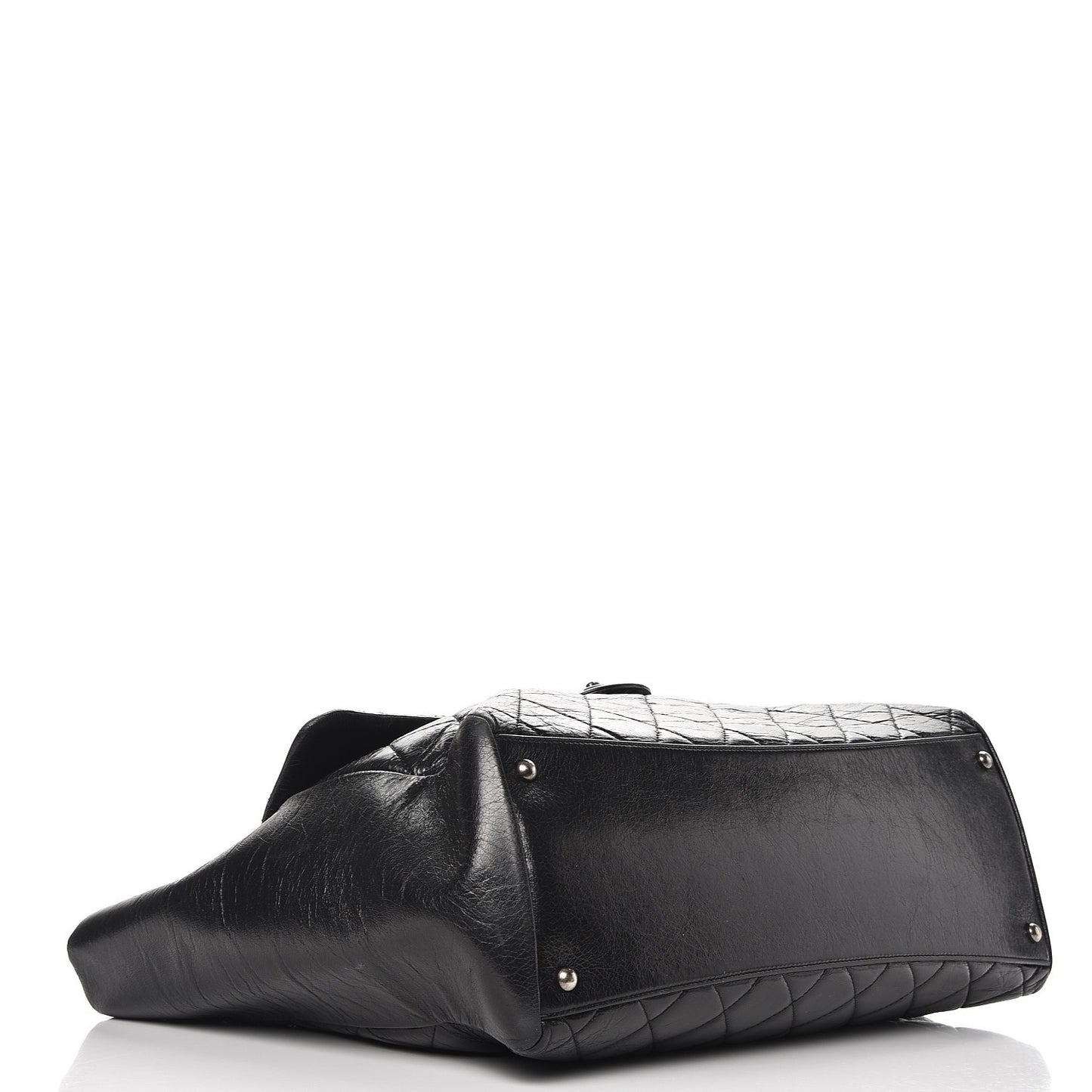 Glazed Calfskin Quilted Large Duo Color Tote Black