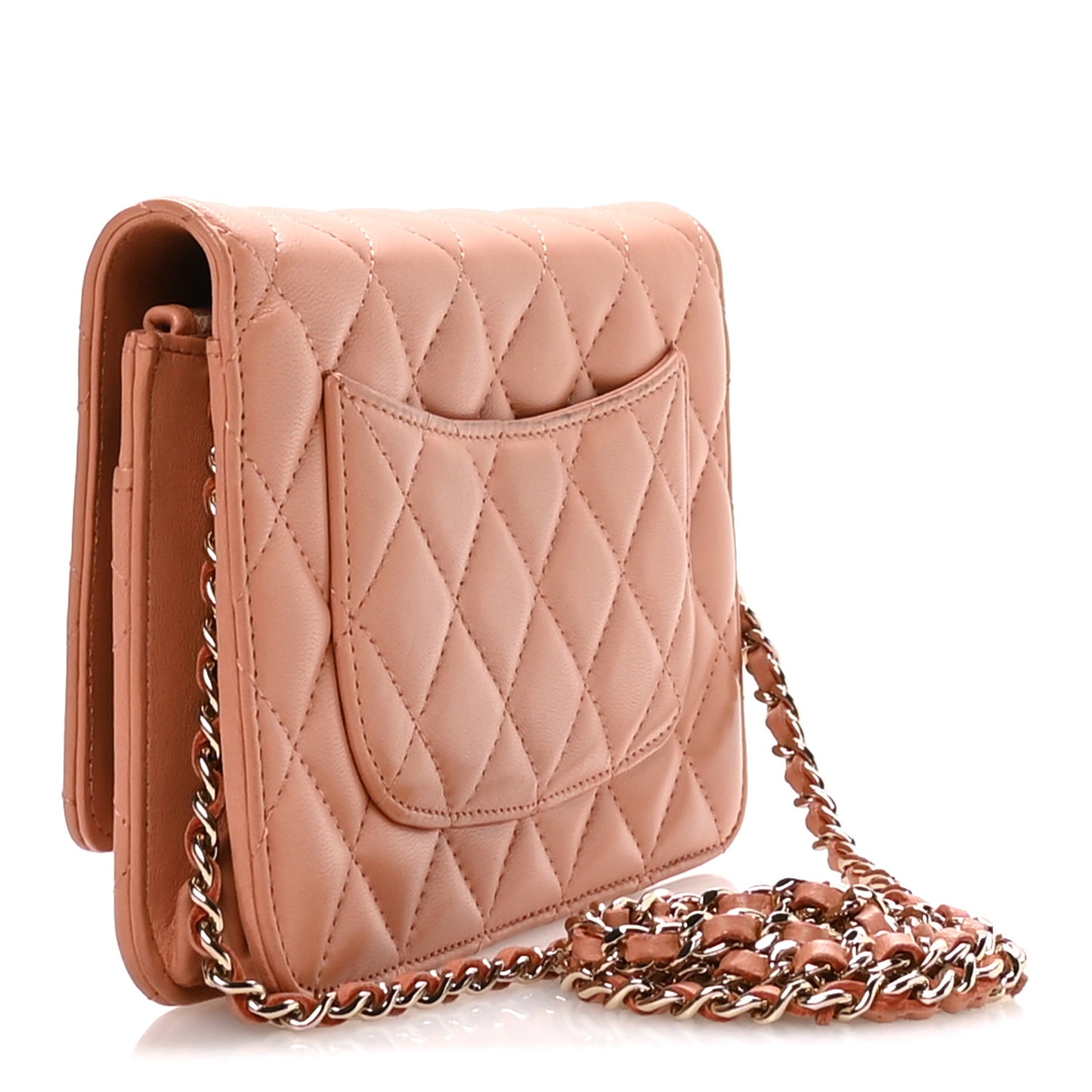 Lambskin Quilted Wallet on Chain WOC Salmon Pink