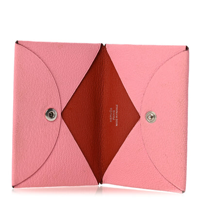 Hermes Chevre Chandra Verso Calvi Card Case Rose Confetti Brique 5 of 7