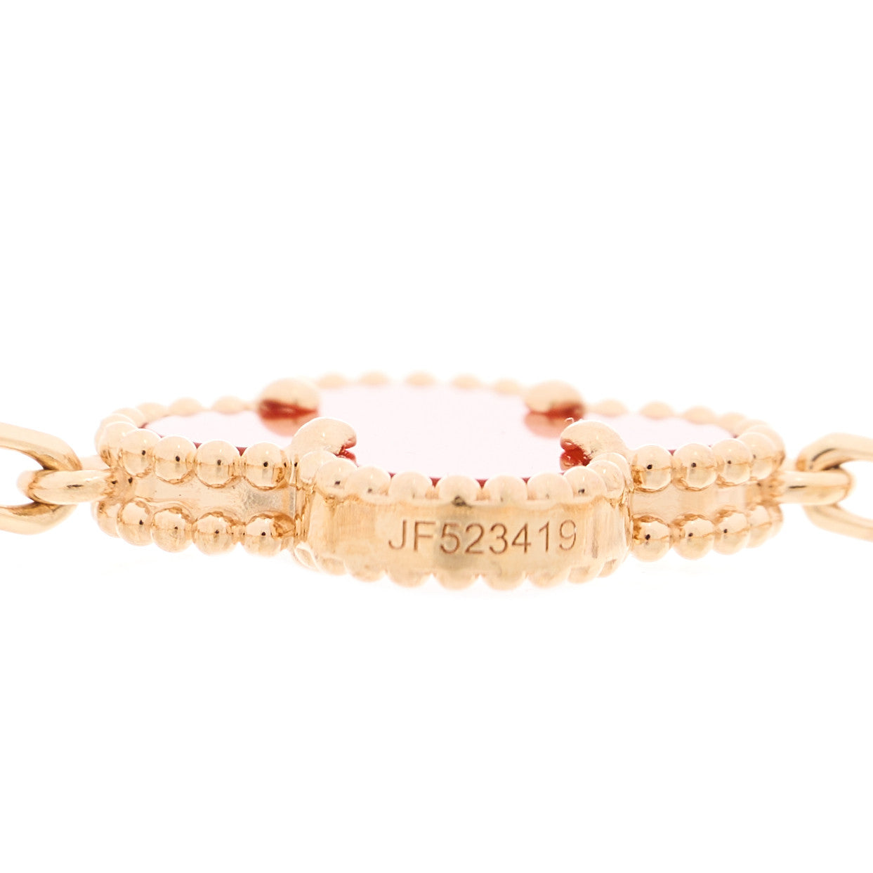 18K Rose Gold Carnelian 5 Motifs Guilloche Vintage Alhambra Bracelet