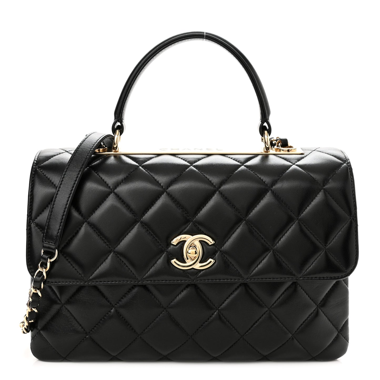 Lambskin Quilted Medium Trendy CC Flap Dual Handle Bag Black