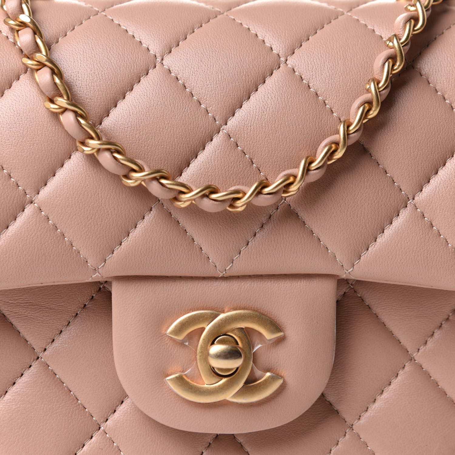Chanel Lambskin Quilted Mini Top Handle Rectangular Flap Beige 8 of 13